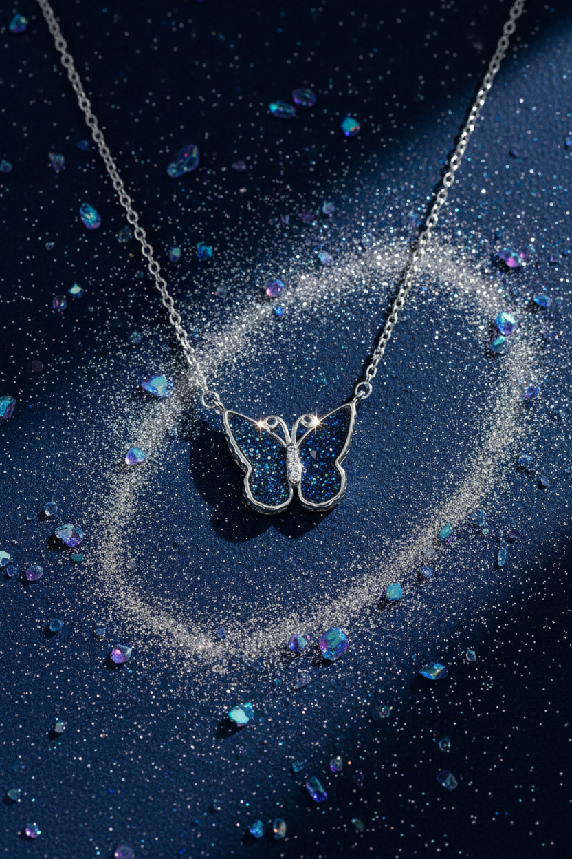 925 Sterling Silver Blue Galaxy Butterfly Necklace galaxy glitter elegance shoot