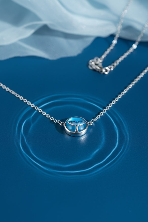 925 Sterling Silver Blue Whale Tail Necklace ocean atmosphere elegance shoot