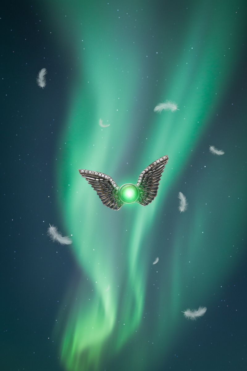 925 Sterling Silver Angel Wings Moonstone Necklace aurora borealis northern lights creative shoot