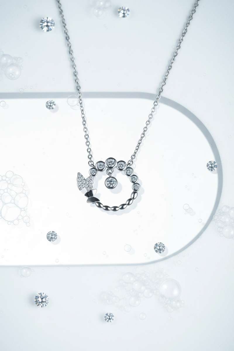 925 Sterling Silver Bubble Circle Butterfly Necklace frosted glass soap bubble elegance shoot