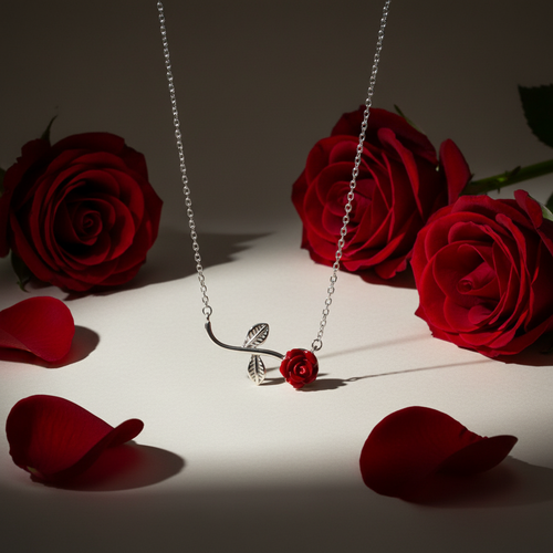925 Sterling Silver Red Rose Necklace | Romantic Vine Pendant