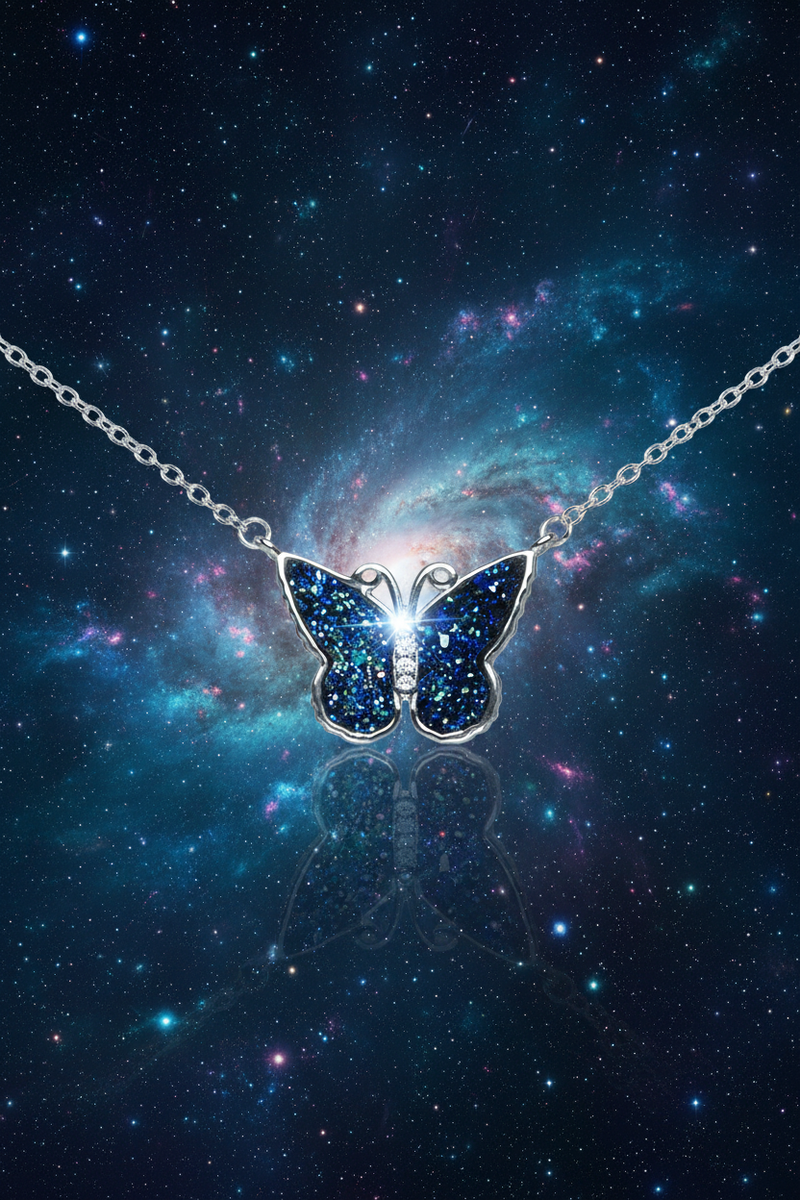 925 Sterling Silver Blue Galaxy Butterfly Necklace born from cosmos creative shoot