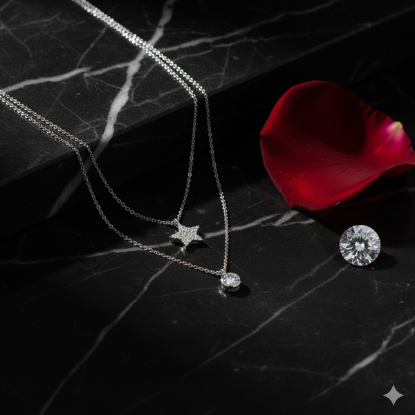 Layered Star & Solitaire Necklace Set - Dark Editorial
