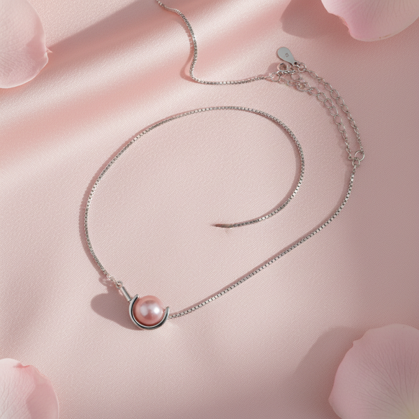 Pink Pearl Necklace Flat Lay