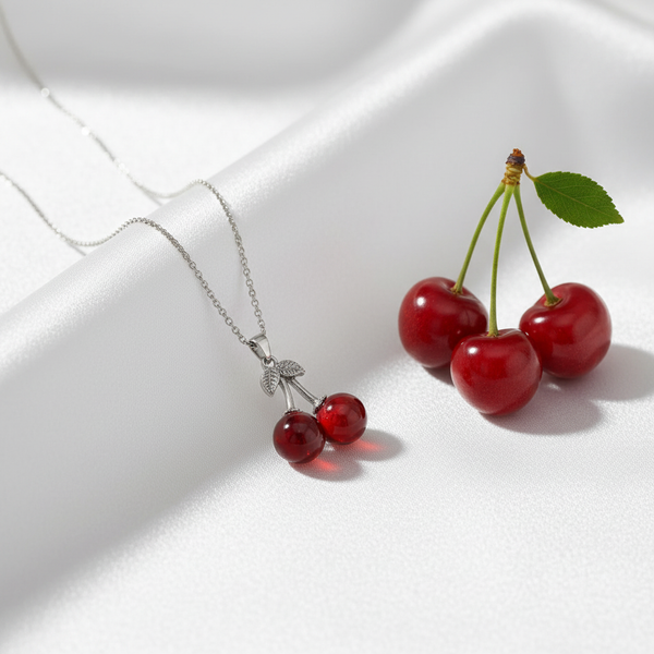 Red Cherry Berry Pendant in 925 Sterling Silver