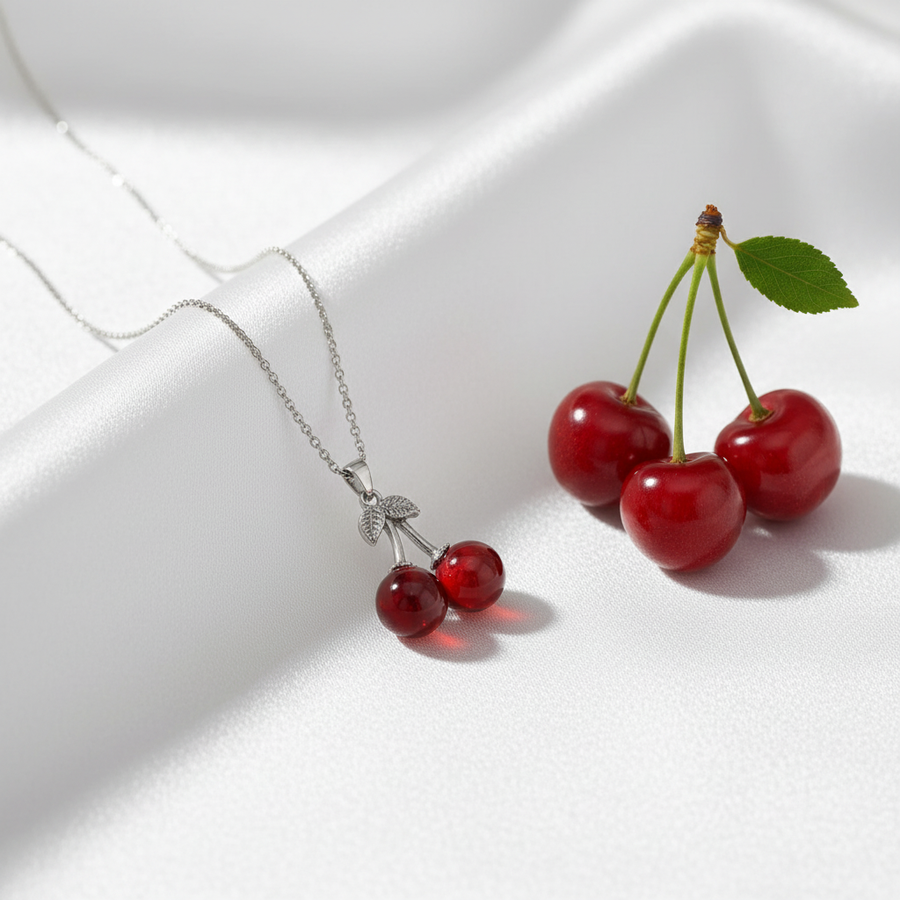 Red Cherry Berry Pendant in 925 Sterling Silver